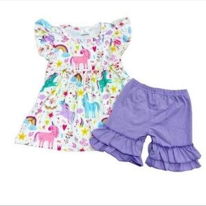 Colorful Unicorn Dress and Purple Shorts Set